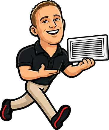 Innovative Mechanical technician running with a supply register &mdash; ductwork design, replacement and sealing in Marietta, GA