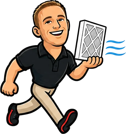Innovative Mechanical technician running with a home air filter &mdash; indoor air quality service in Marietta, GA